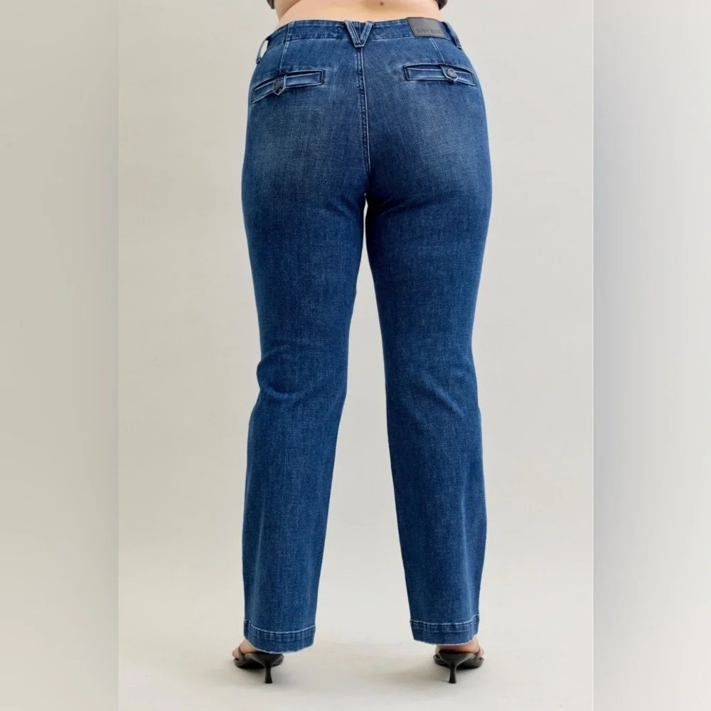 FEW LEFT! Judy Blue Full Size Mid Rise Bootcut Jeans with Welt Pockets Plus Size - Picture 11 of 16